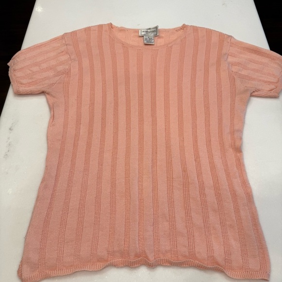 Henri Bendel Women’s Short Sleeve Cotton Ribbed Sweater Light Peach Sz S - Picture 8 of 9